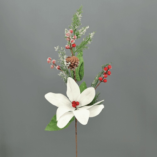 Poinsettia Artificiel avec Baies de Noël Blanco, 67 cm (12 unités)