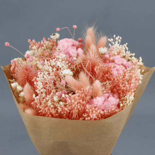 Ramo de Flores Secas Wow Branco e Rosa, Flor seca de 30 cm de comprimento La Sempreviva