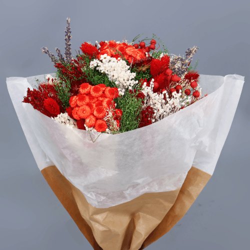 Bouquet de Fleurs Séchées Fantasy Rouge et Blanc