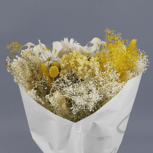 Bouquet Fleurs Séchées Farfalla Blanc-Jaune
