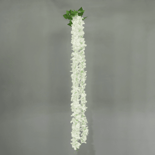 Lot de 2 hortensias artificiels retombants blancs 144 cm, Fleur artificielle de 144 cm de long, lot de 2 unités