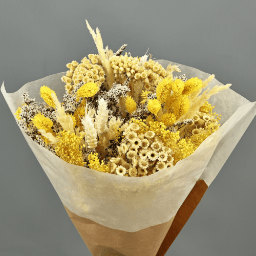 Ramo de Flores Secas Harmonia Amarelo, Flor seca de 30 cm de comprimento La Sempreviva