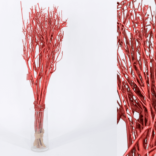 Branche décorative de lilas peinte rouge