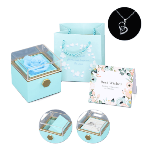 Collar y Rosa Eterna · Caja Celeste