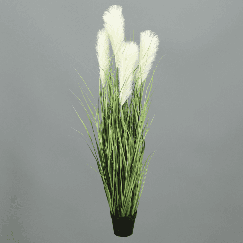 Planta artificial de hierba pluma blanca y verde 1,4 m