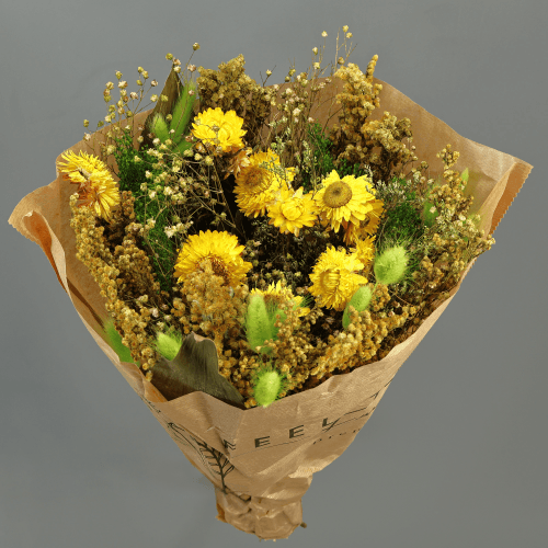 Ramo de Flores Secas Verde e Amarelo, Flor seca de 50 cm de comprimento