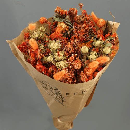 Ramo de Flores Secas Cor de Laranja, Flor seca de 30-50 cm de comprimento, conjunto de 16 hastes