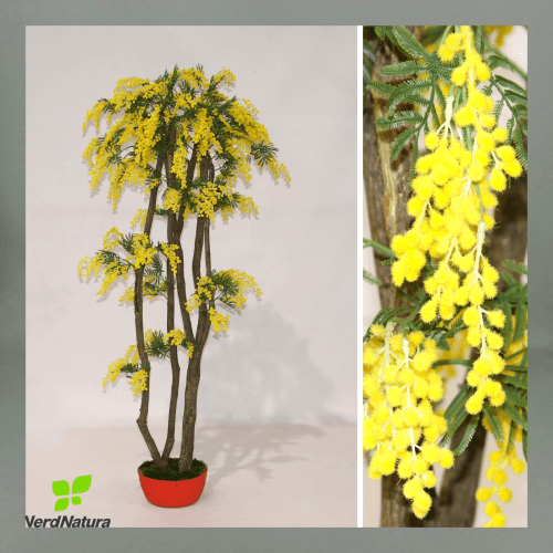 Árvore de mimosa artificial amarela, Flor artificial de 180 cm de comprimento
