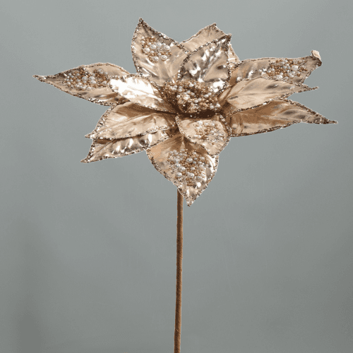 Poinsettia Artificiel Métallisé Champagne, 50 cm (2 unités)