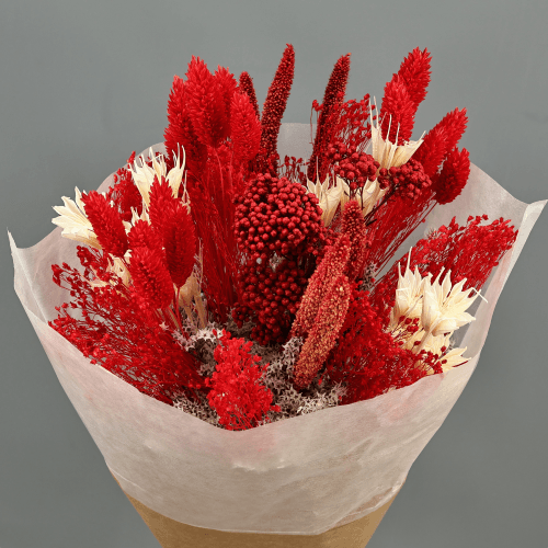 Ramo de Flores Secas Harmonia Vermelho, Flor seca de 30 cm de comprimento La Sempreviva