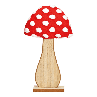 Cogumelo Decorativo Madeira Vermelho Branco 32 cm Rojo/Blanco, 32 cm