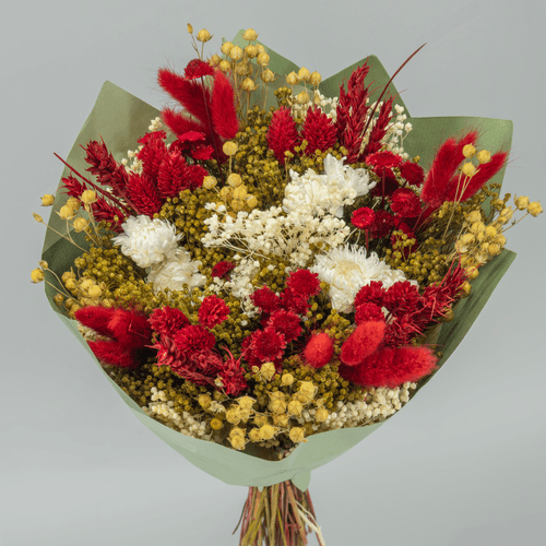 Ramo de Flores Secas Verdna Vermelho, Flor seca de 30 cm de comprimento