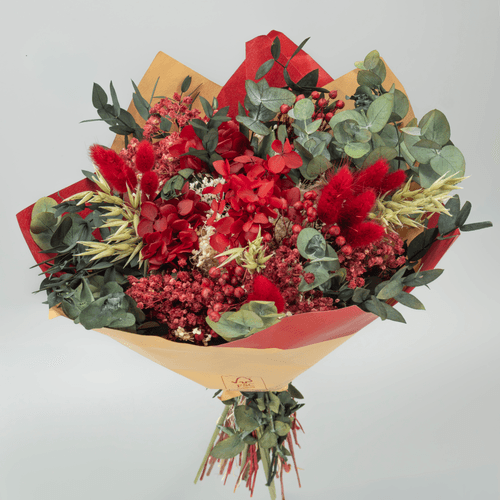 Ramo de Flores Secas Marta Vermelho, Flor seca de 30 cm de comprimento