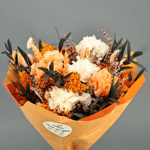 Bouquet de Fleurs Séchées Blanc et Orange