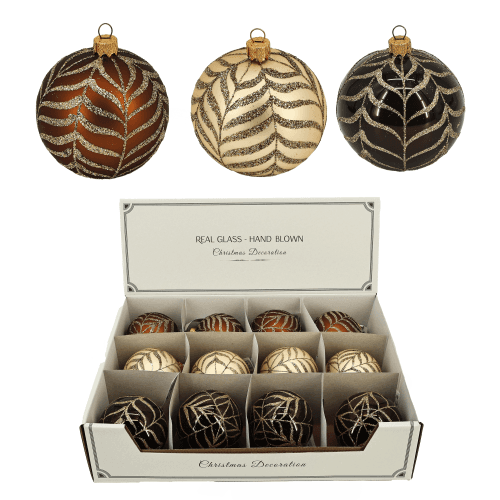 Bolas de Navidad con hojas Mixto, 8 cm (10 uds)