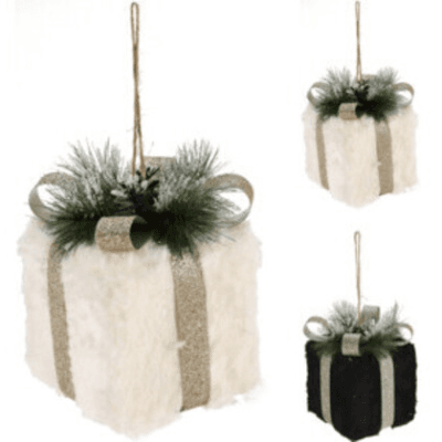 Colgante de regalos navideños Blanco/Negro, 8 cm (12 uds)