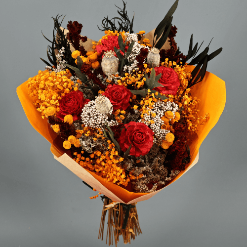 Bouquet de Fleurs Séchées Rouge et Orange