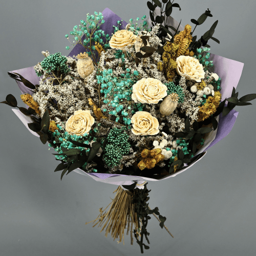 Bouquet de Fleurs Séchées Bleu Ciel