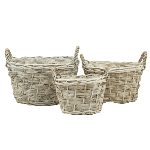 Conjunto de 3 Cestos Tasman Ovais Castanho e Branco