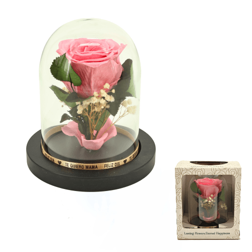 Rosa eterna Te quiero, Mamá color rosada, Flor preservada de 14 cm de largo