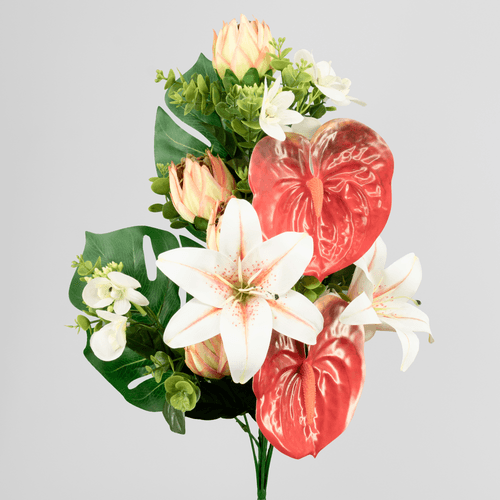 Arrangement Frontal Artificiel Anthurium et Lys Mixte, Fleur artificielle de 38 cm de long, lot de 3 unités