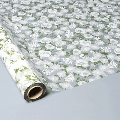 Celofán Floral Branco e Verde Transparente, 70 cm