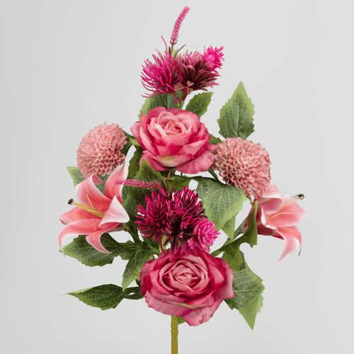 Bouquet Frontal de Roses et Dahlias Artificiels, Fleur artificielle de 44-46 cm de long, lot de 3 unités