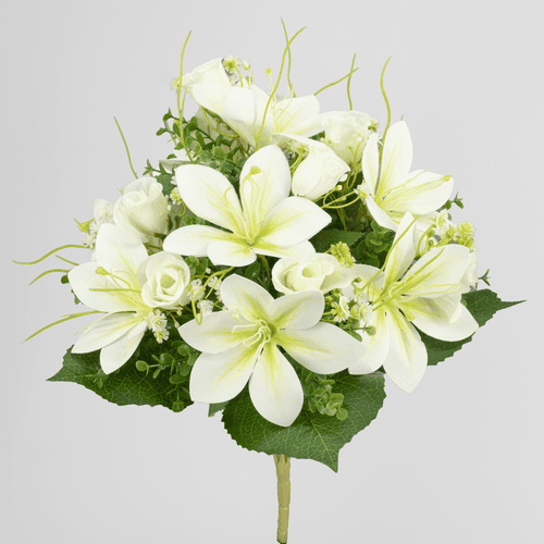 Bouquet de Lys et Boutons Artificiels, Fleur artificielle de 44 cm de long, lot de 3 unités