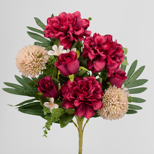 Bouquet Frontal de Dahlias et Boutons, Fleur artificielle de 42 cm de long, lot de 3 unités