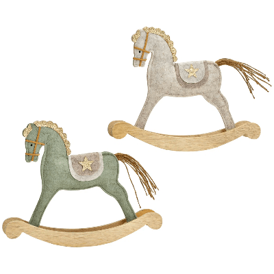 Cavalo de baloiço em feltro Blanco/Verde, 24 cm