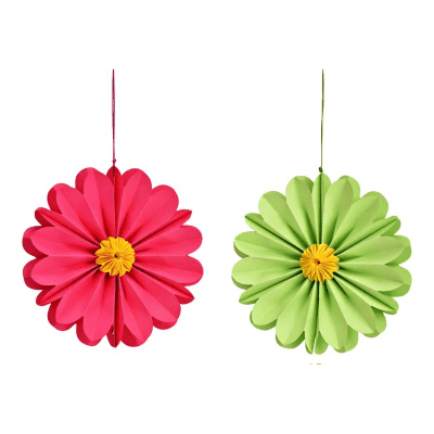 Pendente de flores de cartão Rosa/Verde, 20 cm (2 unids)