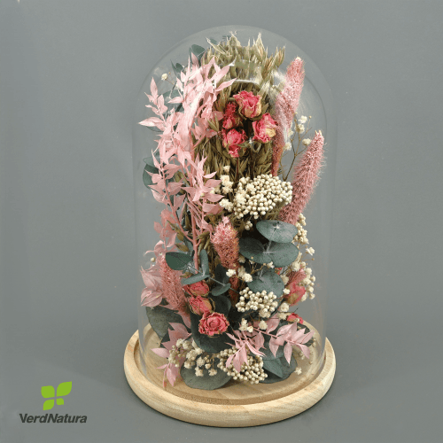 Cúpula floral Abril rosa, 30 cm