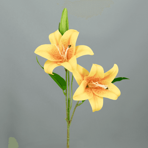 Lilium Amarillo, Flor artificial de 60 cm de largo, pack de 5 uds