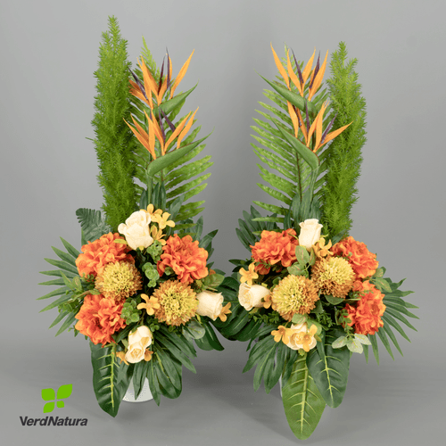 Búcar de Sterlitzia Artificial Groga i Taronja 60 cm (Base no inclosa), Flor artificial de 60 cm de llarg, lot de 2 unitats
