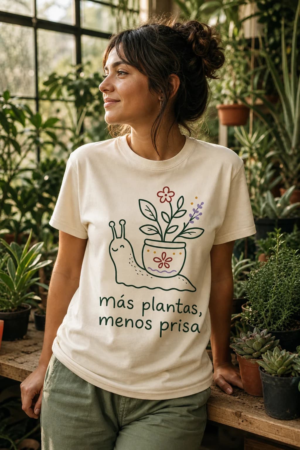 Camiseta «Máis plantas, menos présa»