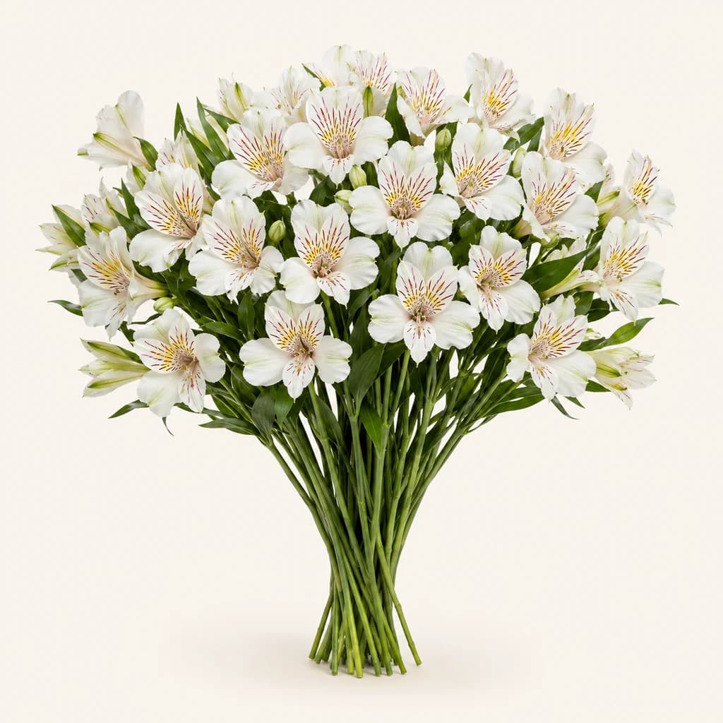 Ram d'alstroemeries blanques Himalaya (lliri dels inques, Alstroemeria)
