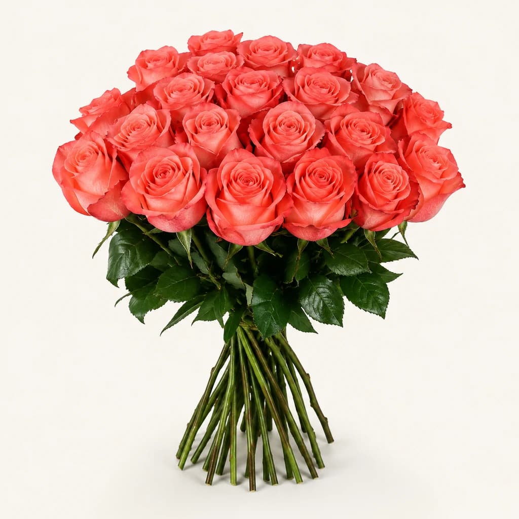 Ramo de 25 rosas coral High Booming