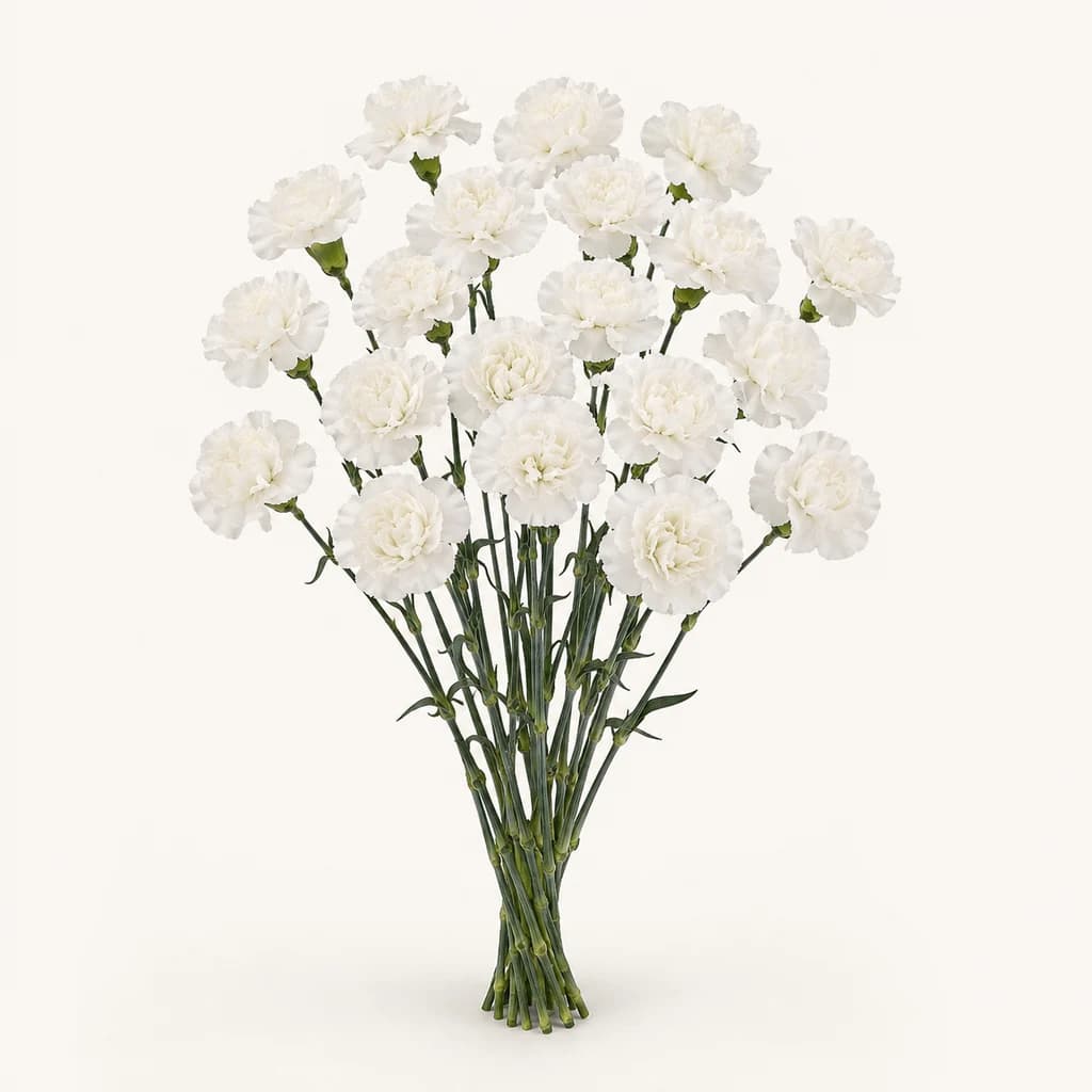 Botte de 20 mini œillets Nimbus blancs (Dianthus caryophyllus)