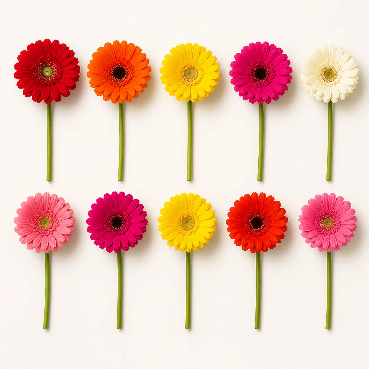 Gerbera mini multicolore, lot de 10 tiges de 45 cm