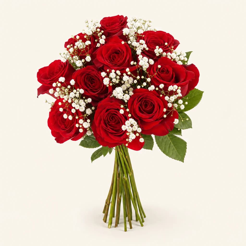 Bouquet de 14 rosas rojas naturales, 50 cm