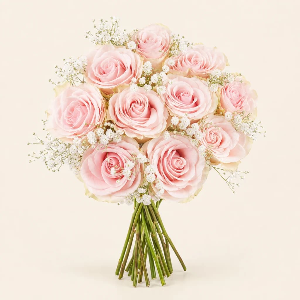Ramo de 14 rosas rosa claro