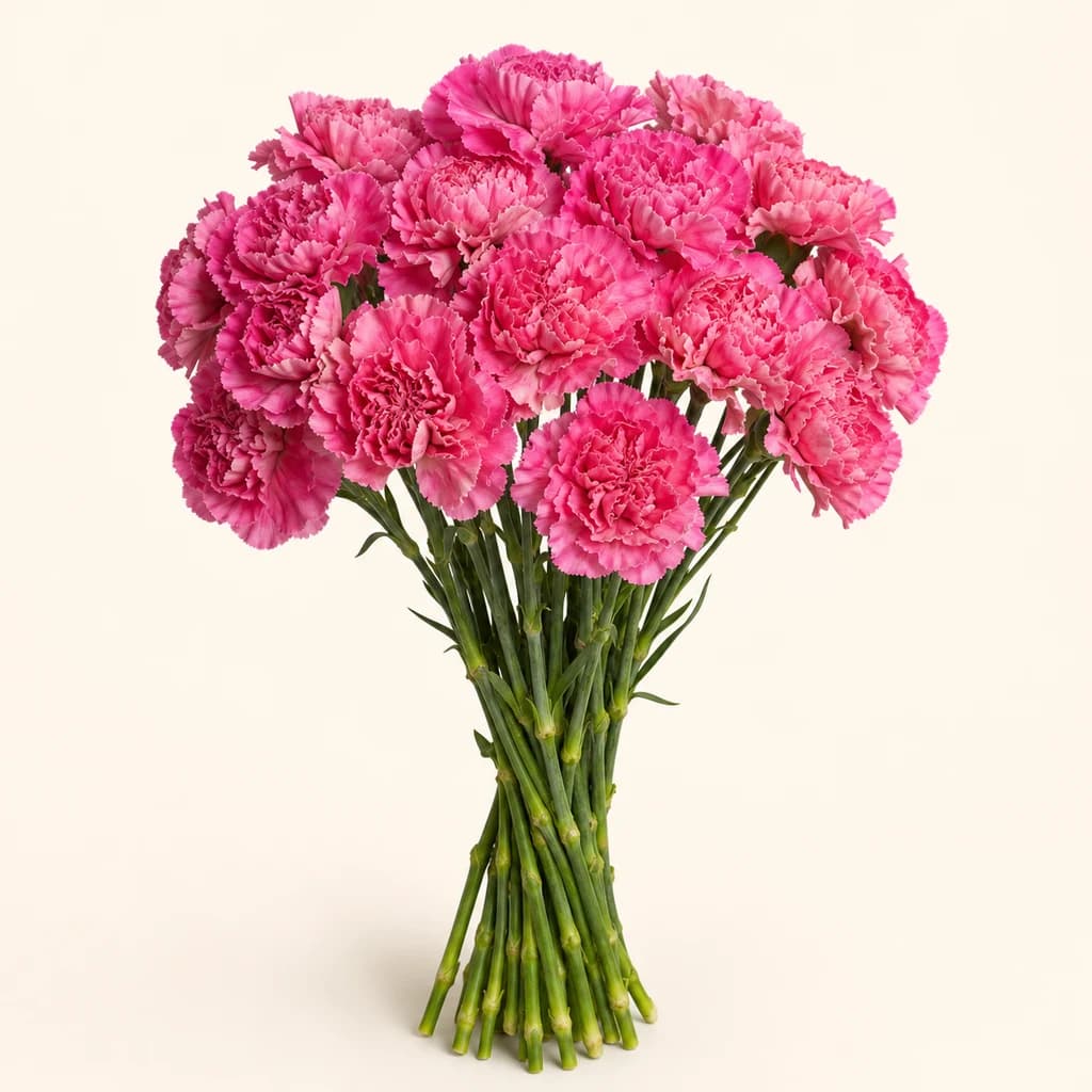 Bouquet de 20 œillets Kiss naturels frais teints violet et rose de 70 cm (Dianthus caryophyllus)