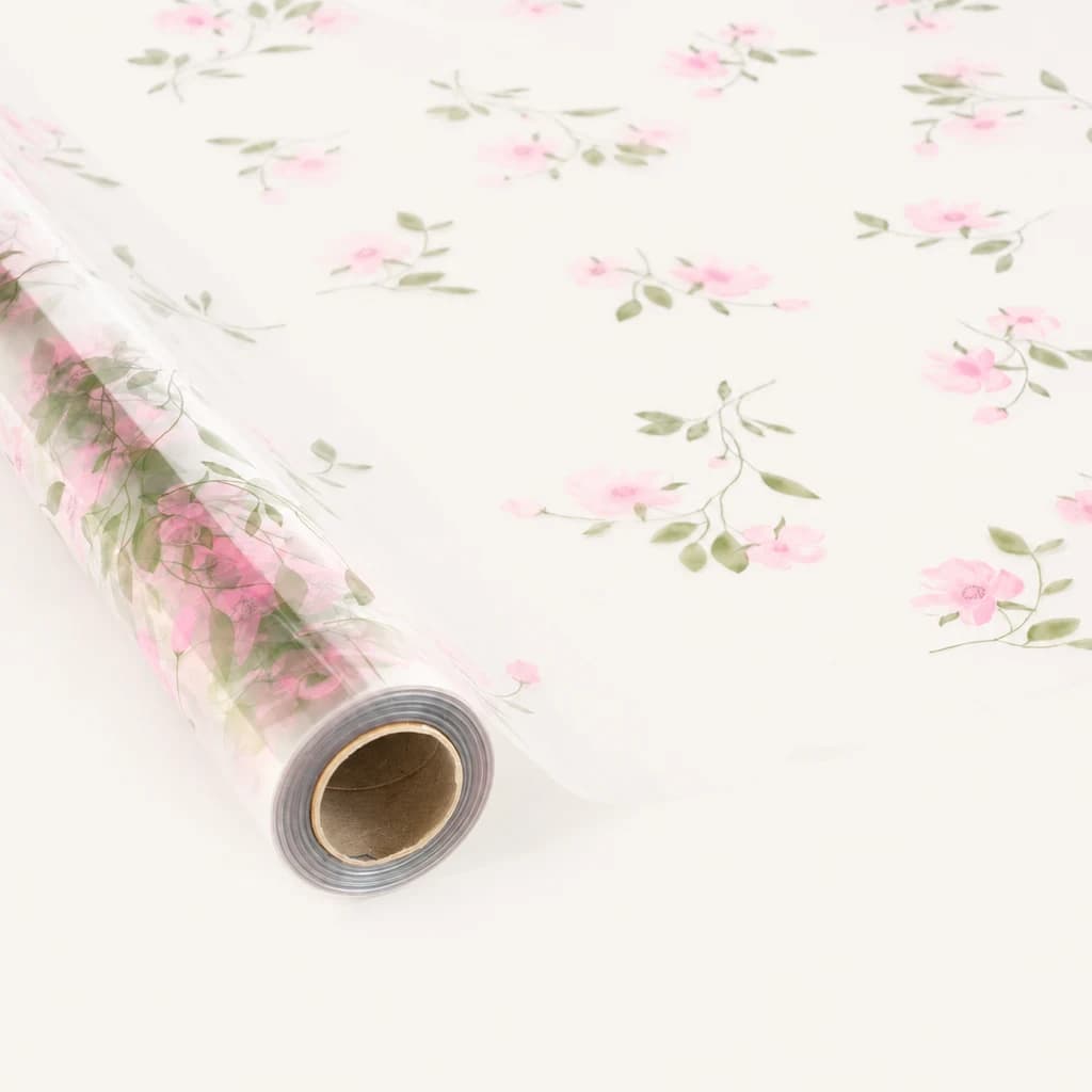 Rollo de Celofán con Rosas Rosa y Verde 50 m