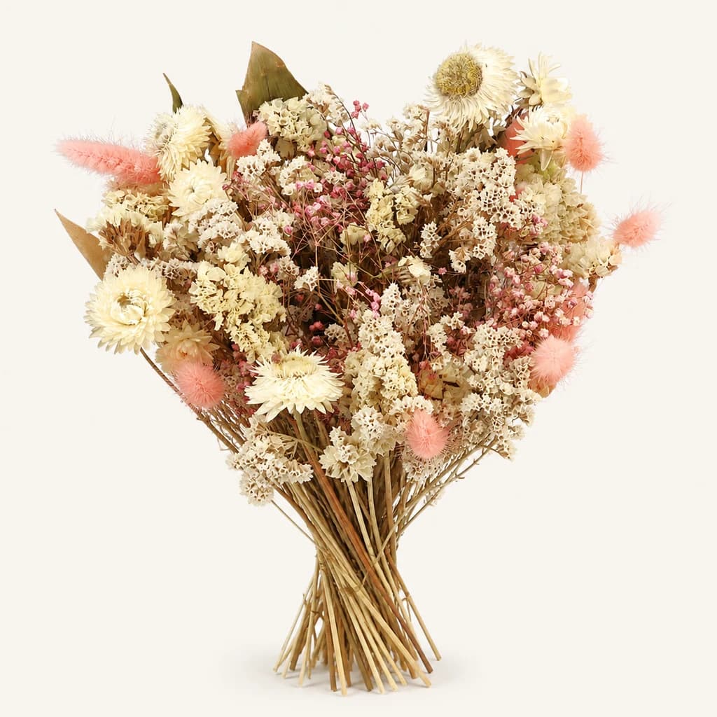 Bouquet de fleurs séchées naturelles blanc et rose de 50 cm (Rosa)
