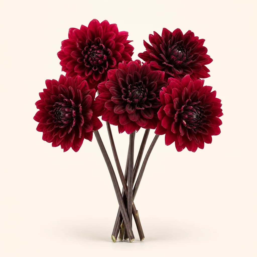 Ram de dàlies (Dahlia) Karma Chocolate bordeus, lot de 5 tiges