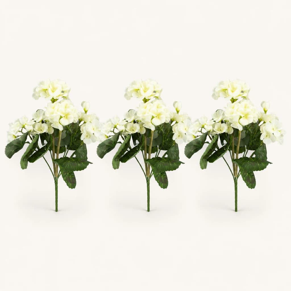Tallos de geranio blanco artificial 29 cm (pack de 3)