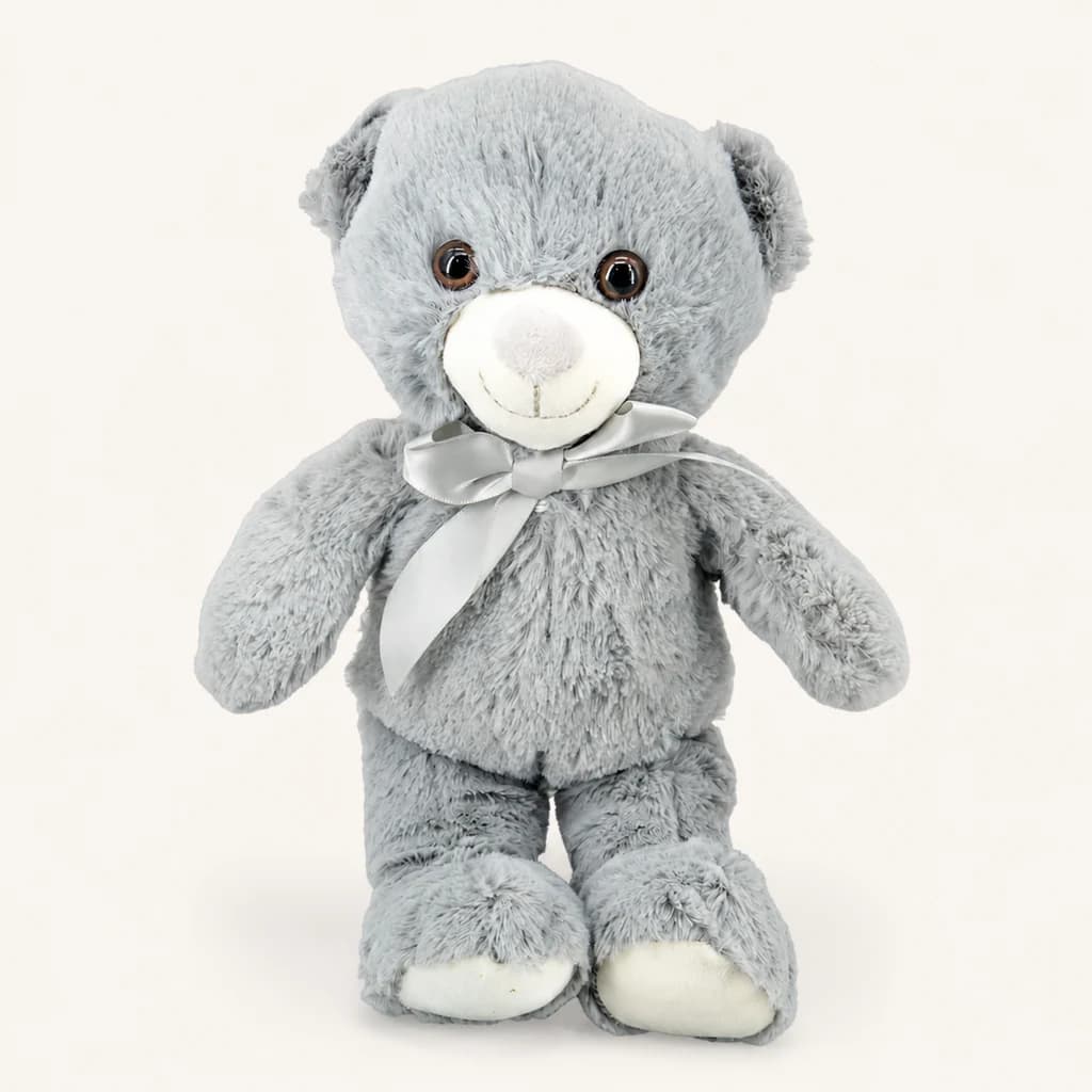 Oso de peluche gris con lazo 31 cm