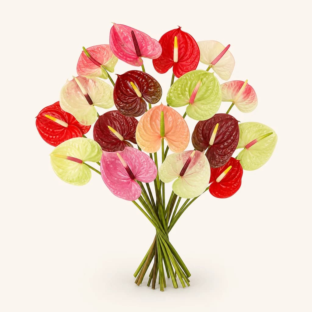 Lot de 15 anthuriums mini mixtes à couper, tiges de 30 cm