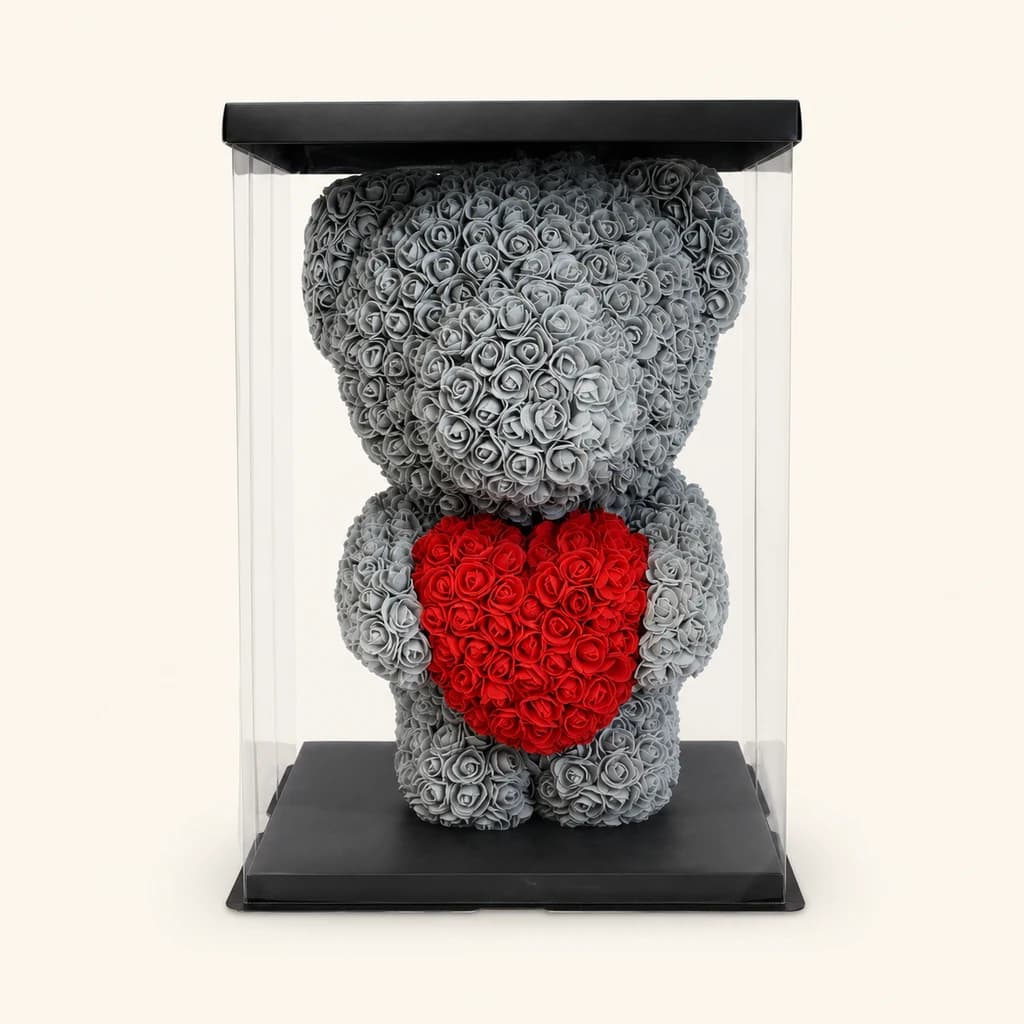 Ours en Roses avec Cœur Gris