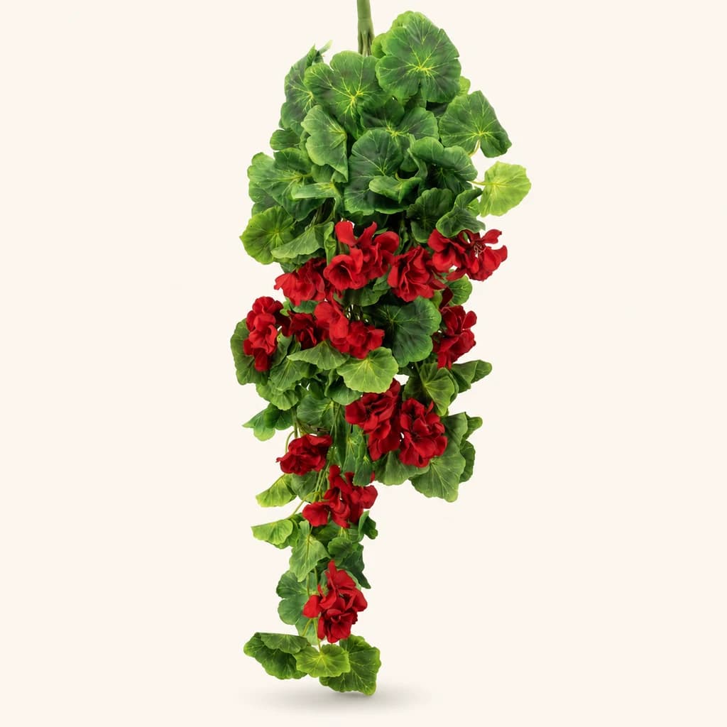 Geranio artificial colgante rojo, fucsia o blanco, de 45 a 65 cm